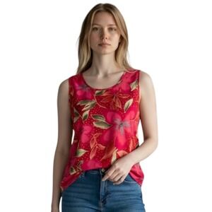 Susan Graver Style Red Floral Polka Dot Sleeveless Tank Top XL Maximalism